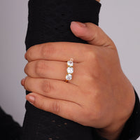 Three Stone Cushion Moissanite Engagement Ring – Half Bezel Set 14K Gold Ring