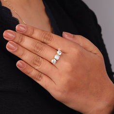 Half Bezel Set Cushion Cut Moissanite Three Stone Engagement Ring