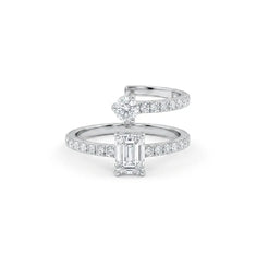 Toi et Moi Emerald & Round Moissanite Diamond Open Ring