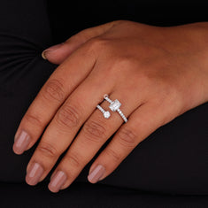 Toi et Moi Emerald & Round Moissanite Diamond Open Ring - alternate view