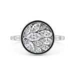 Diamond ring with marquise-shaped stones on a white background