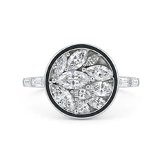 Marquise & Baguette CZ Cluster Ring – Round Bezel Statement Ring