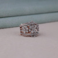 Stack of diamond rings on a neutral background