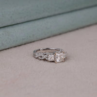Diamond ring on a neutral background, Elegant Princess Cut Moissanite Ring – Vintage Style Engagement Jewelry
