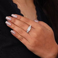 Hand wearing a diamond ring with glittery nail polish on a dark background, Princess Cut Moissanite Vintage Style Engagement Ring – Antique Inspired Wedding Ring