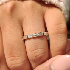 OctaPearl Bar Set Baguette Lab Grown Diamond Minimalist Half Eternity Wedding Band - alternate view
