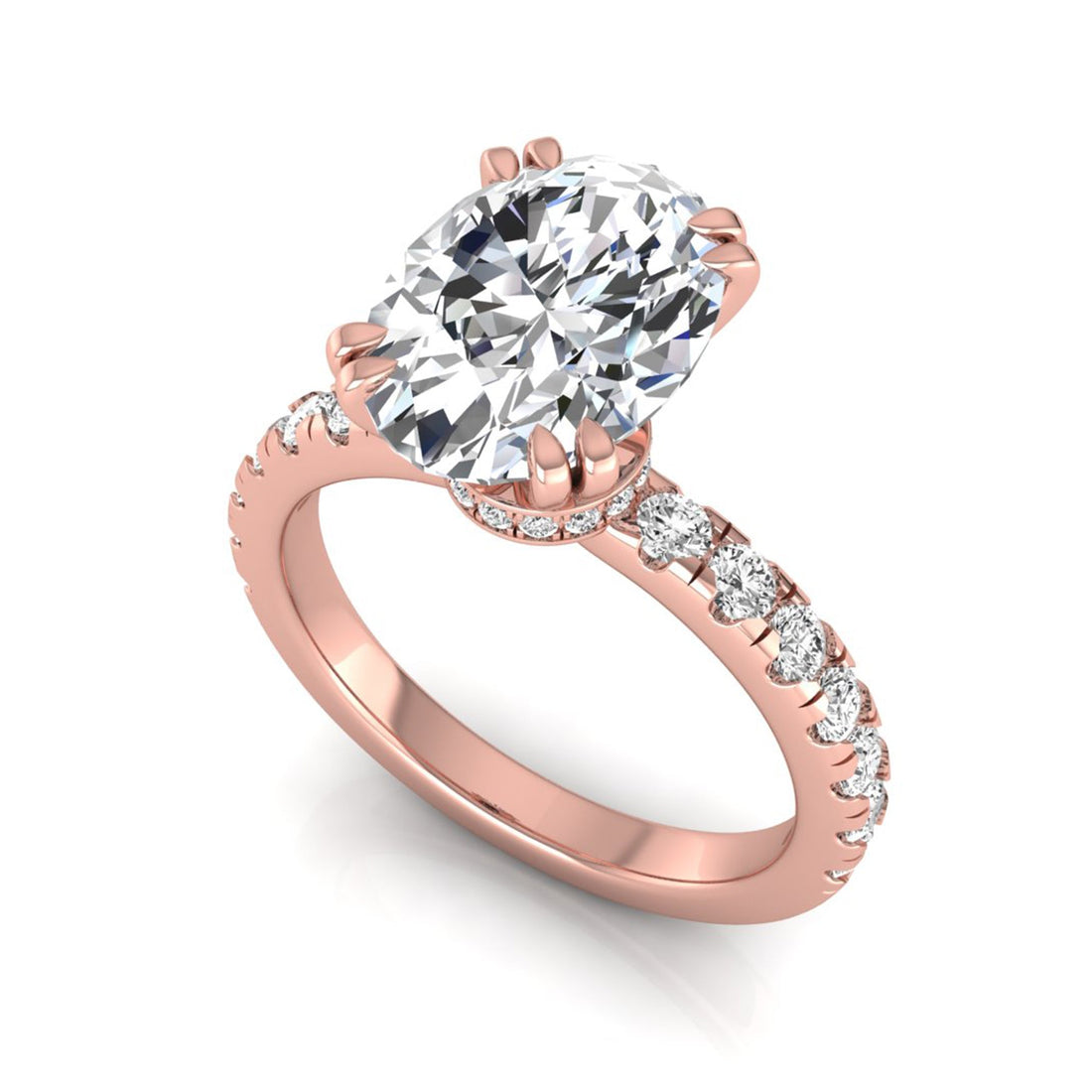 OctaPearl 2 ct Oval Cut Prong Set Lab Grown Diamond Hidden Halo Engagement Ring