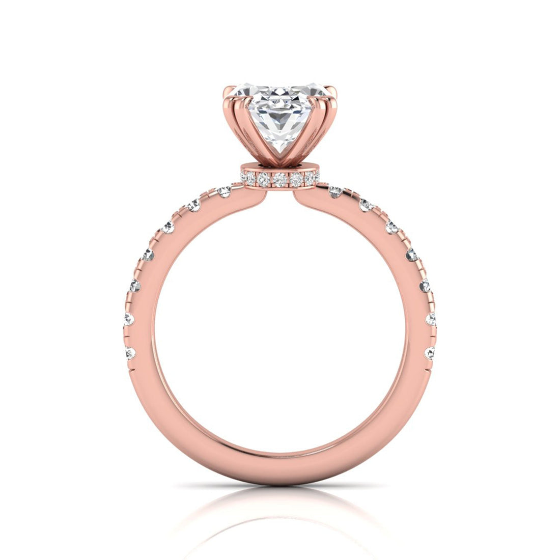 OctaPearl 2 ct Oval Cut Prong Set Lab Grown Diamond Hidden Halo Engagement Ring