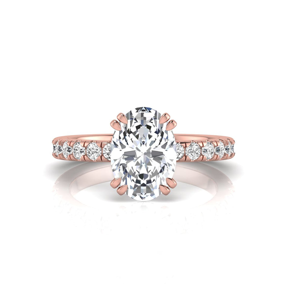 OctaPearl 2 ct Oval Cut Prong Set Lab Grown Diamond Hidden Halo Engagement Ring