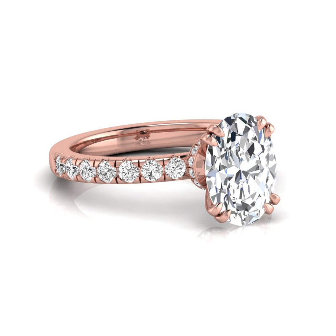 OctaPearl 2 ct Oval Cut Prong Set Lab Grown Diamond Hidden Halo Engagement Ring