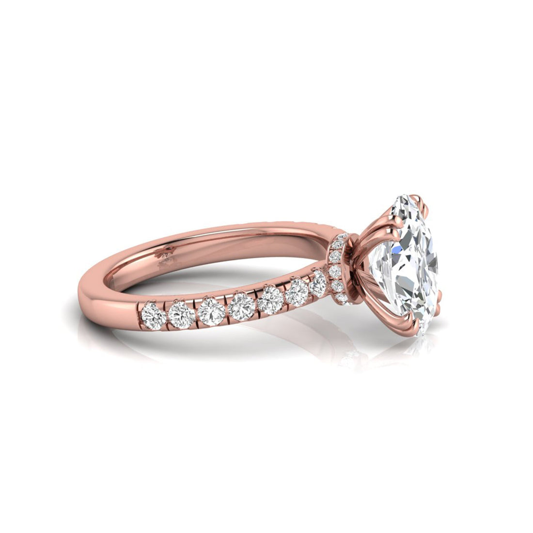 OctaPearl 2 ct Oval Cut Prong Set Lab Grown Diamond Hidden Halo Engagement Ring