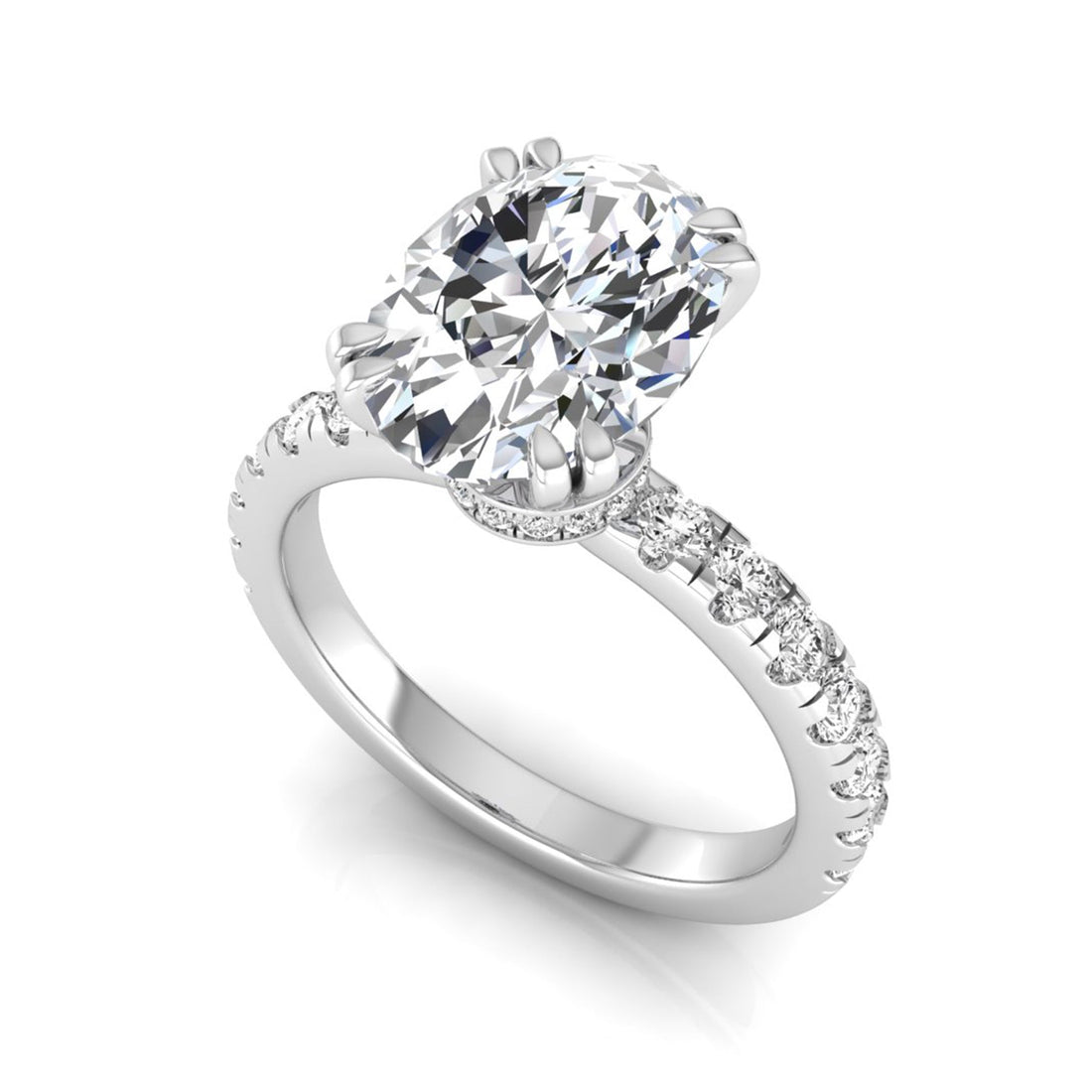OctaPearl 2 ct Oval Cut Prong Set Lab Grown Diamond Hidden Halo Engagement Ring