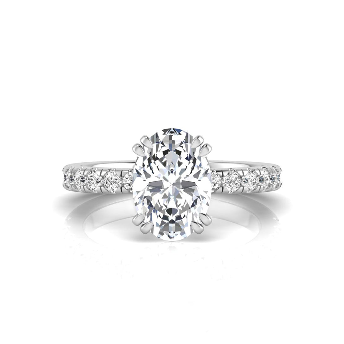 OctaPearl 2 ct Oval Cut Prong Set Lab Grown Diamond Hidden Halo Engagement Ring