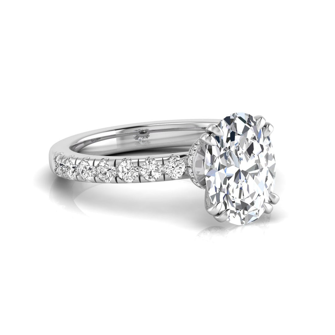 OctaPearl 2 ct Oval Cut Prong Set Lab Grown Diamond Hidden Halo Engagement Ring