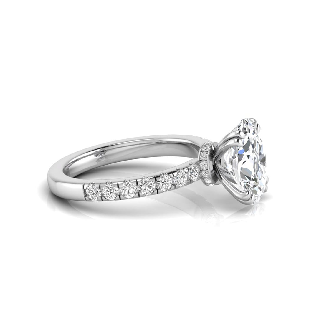 OctaPearl 2 ct Oval Cut Prong Set Lab Grown Diamond Hidden Halo Engagement Ring