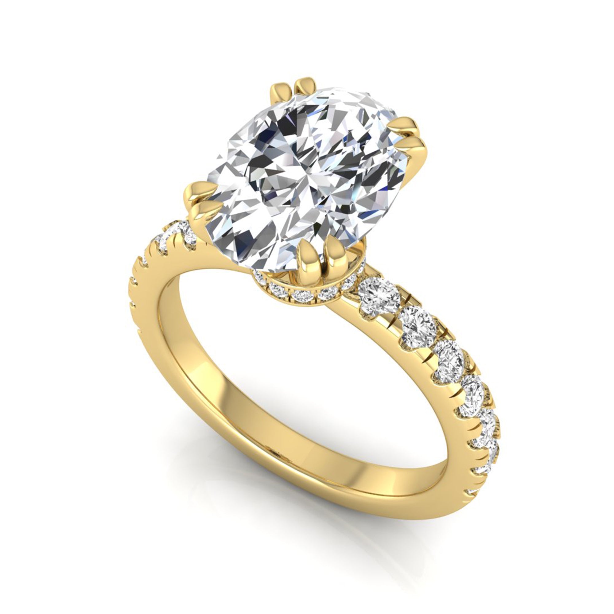 OctaPearl 2 ct Oval Cut Prong Set Lab Grown Diamond Hidden Halo Engagement Ring - alternate view