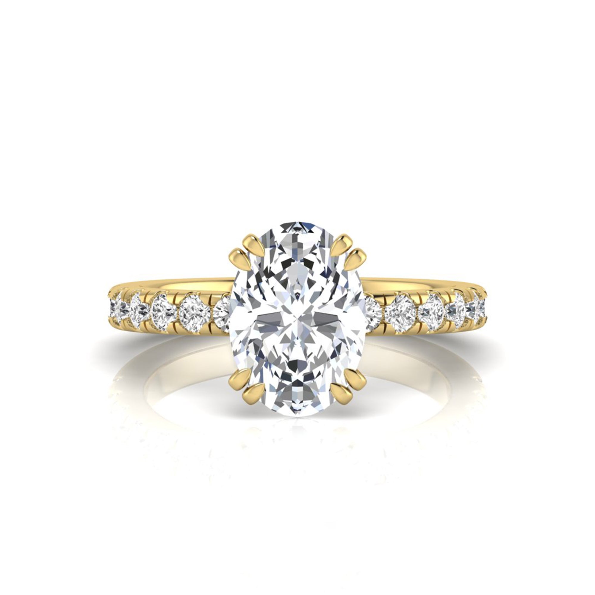 OctaPearl 2 ct Oval Cut Prong Set Lab Grown Diamond Hidden Halo Engagement Ring