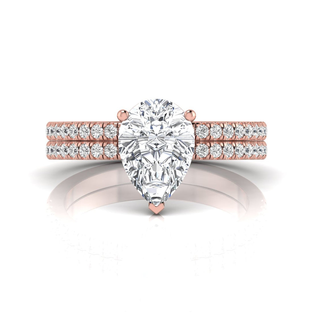 OctaPearl 2 ct Pear Cut Lab Grown Diamond Bridal Ring Set with Eternity Band