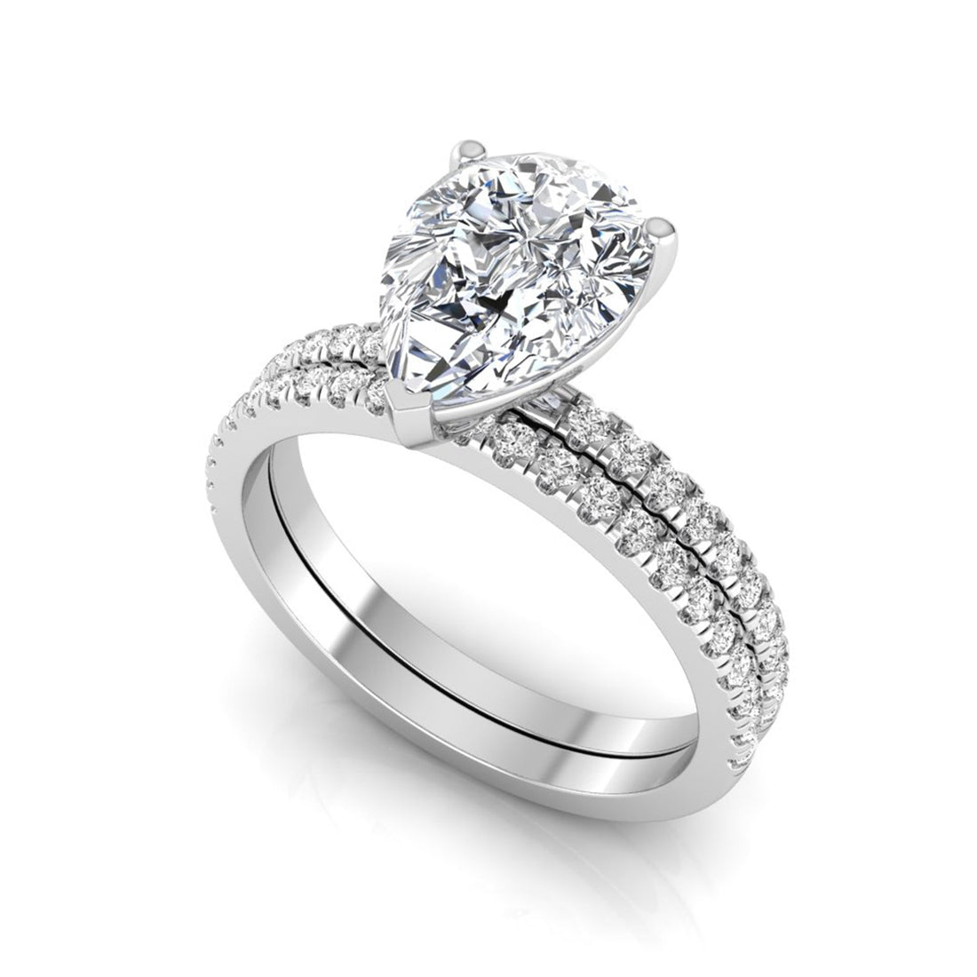 OctaPearl 2 ct Pear Cut Lab Grown Diamond Bridal Ring Set with Eternity Band