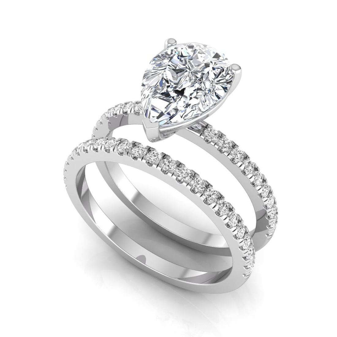 OctaPearl 2 ct Pear Cut Lab Grown Diamond Bridal Ring Set with Eternity Band