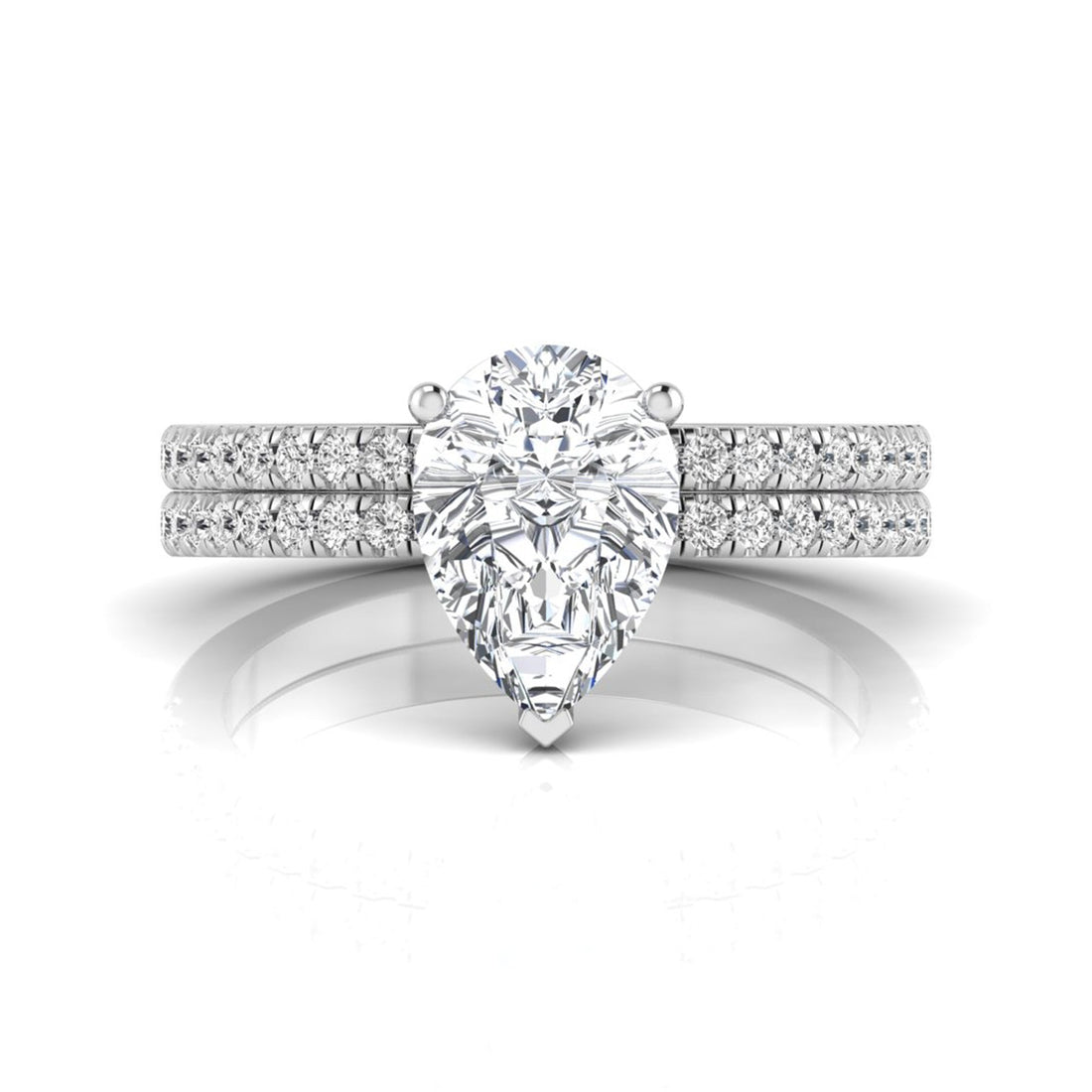 OctaPearl 2 ct Pear Cut Lab Grown Diamond Bridal Ring Set with Eternity Band