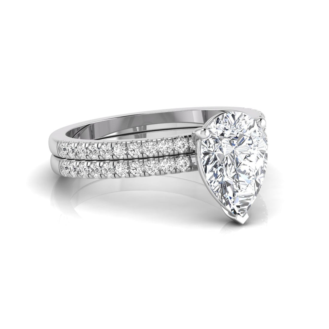 OctaPearl 2 ct Pear Cut Lab Grown Diamond Bridal Ring Set with Eternity Band