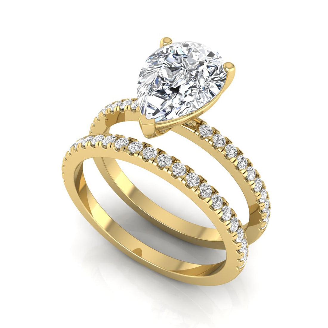 OctaPearl 2 ct Pear Cut Lab Grown Diamond Bridal Ring Set with Eternity Band