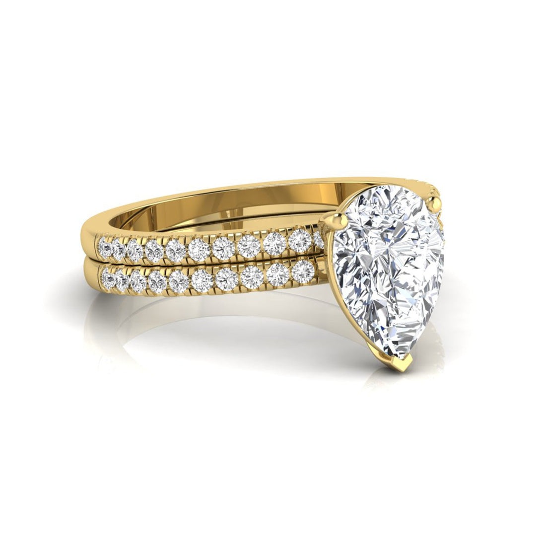 OctaPearl 2 ct Pear Cut Lab Grown Diamond Bridal Ring Set with Eternity Band