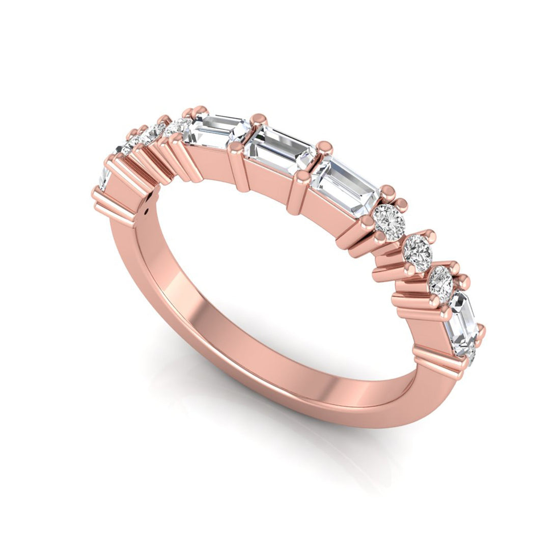 OctaPearl Baguette & Round Lab Grown Diamond Minimalist Half Eternity Wedding Band