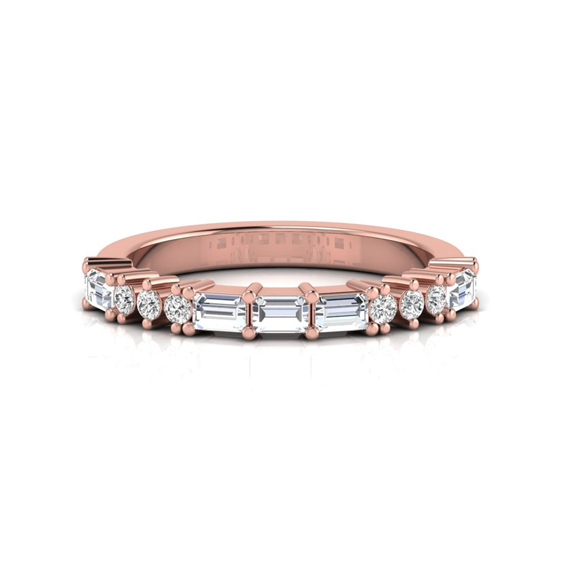 OctaPearl Baguette & Round Lab Grown Diamond Minimalist Half Eternity Wedding Band
