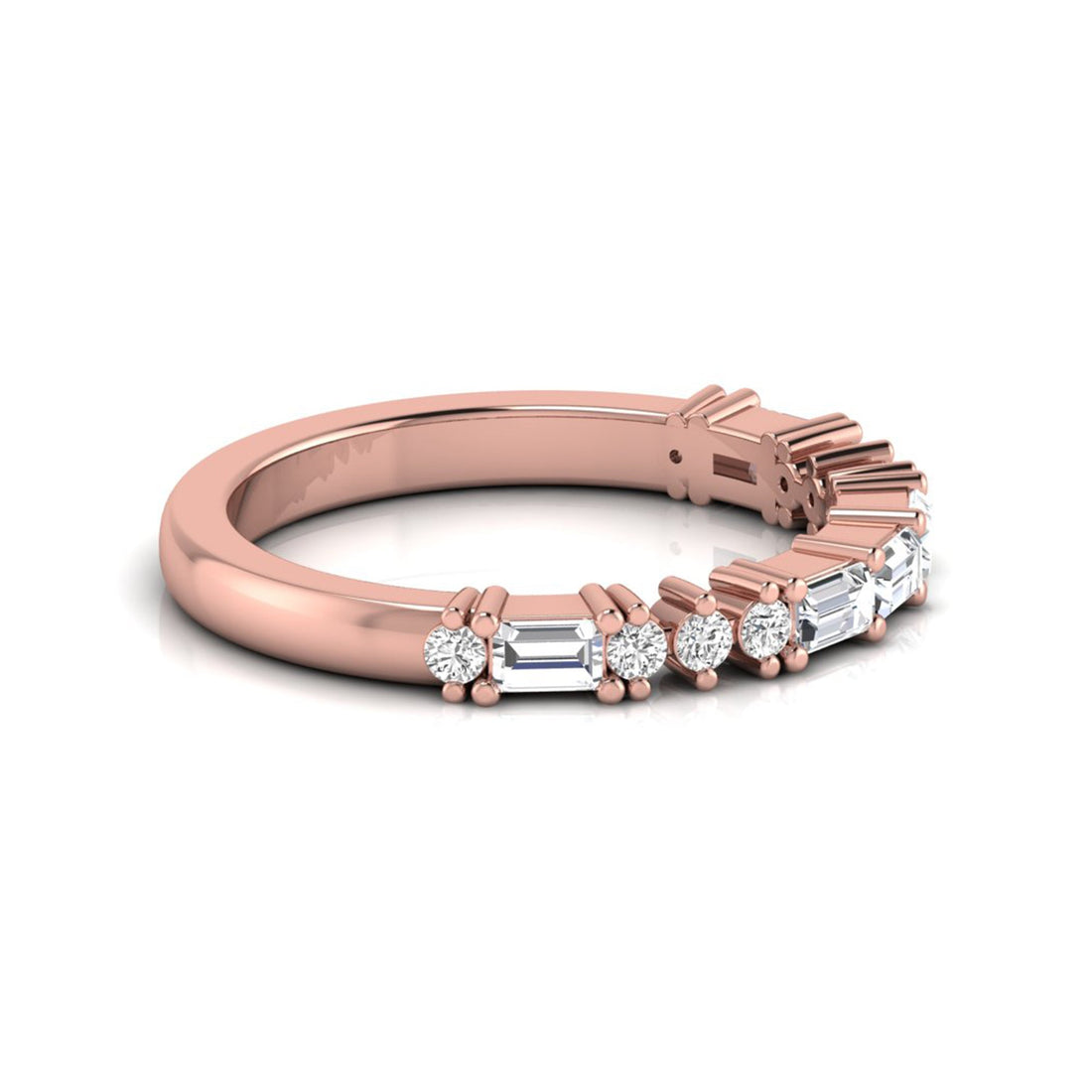 OctaPearl Baguette & Round Lab Grown Diamond Minimalist Half Eternity Wedding Band