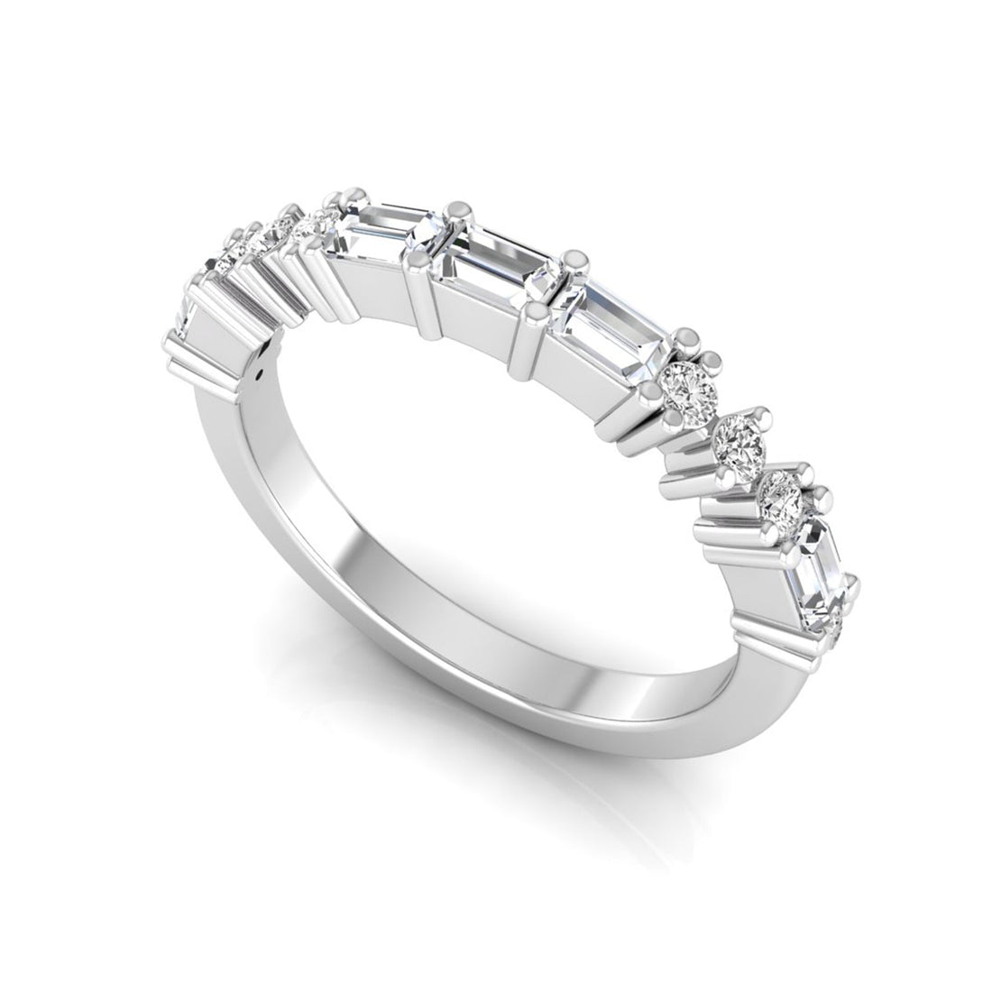 OctaPearl Baguette & Round Lab Grown Diamond Minimalist Half Eternity Wedding Band