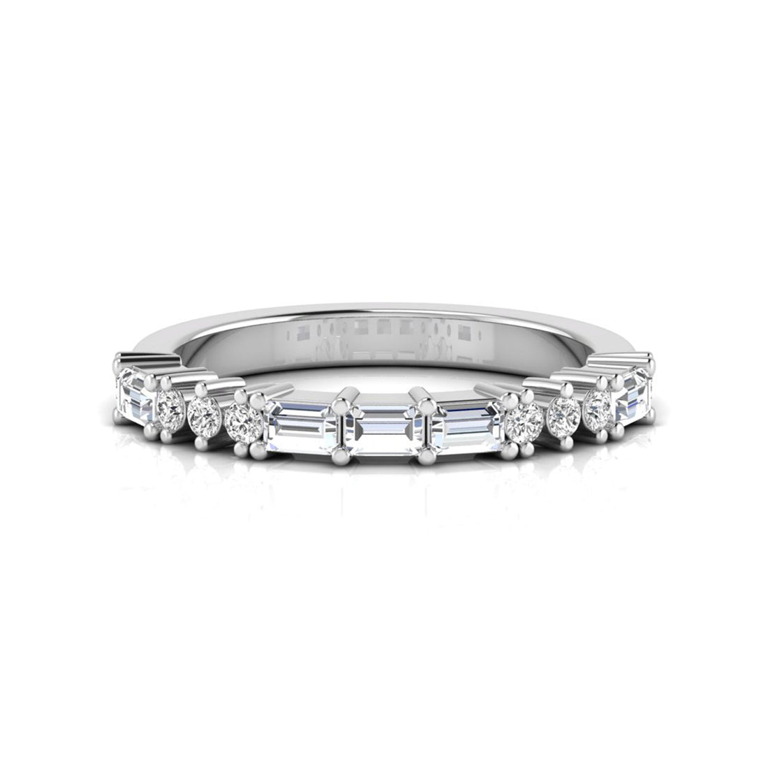 OctaPearl Baguette & Round Lab Grown Diamond Minimalist Half Eternity Wedding Band