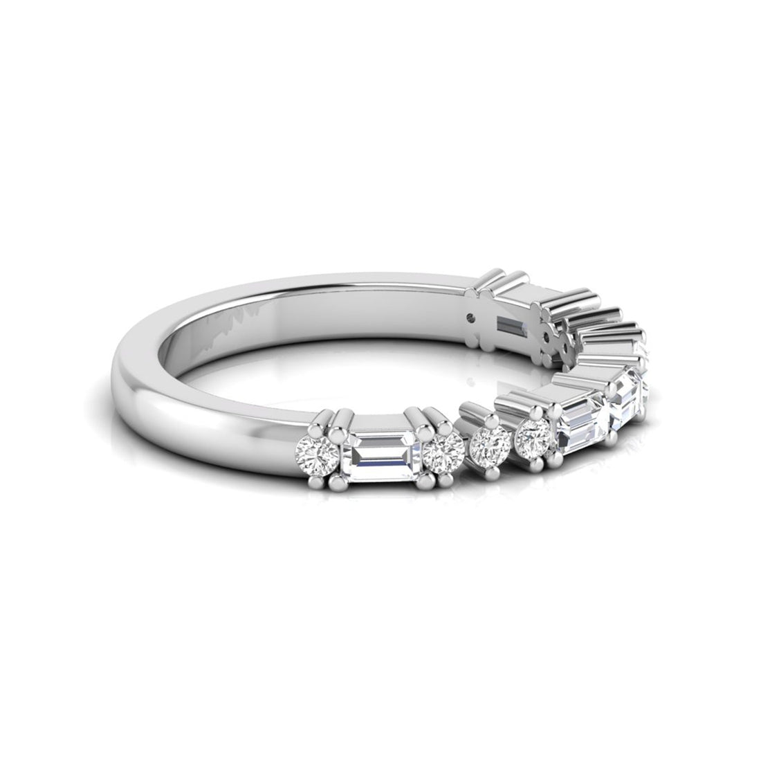 OctaPearl Baguette & Round Lab Grown Diamond Minimalist Half Eternity Wedding Band