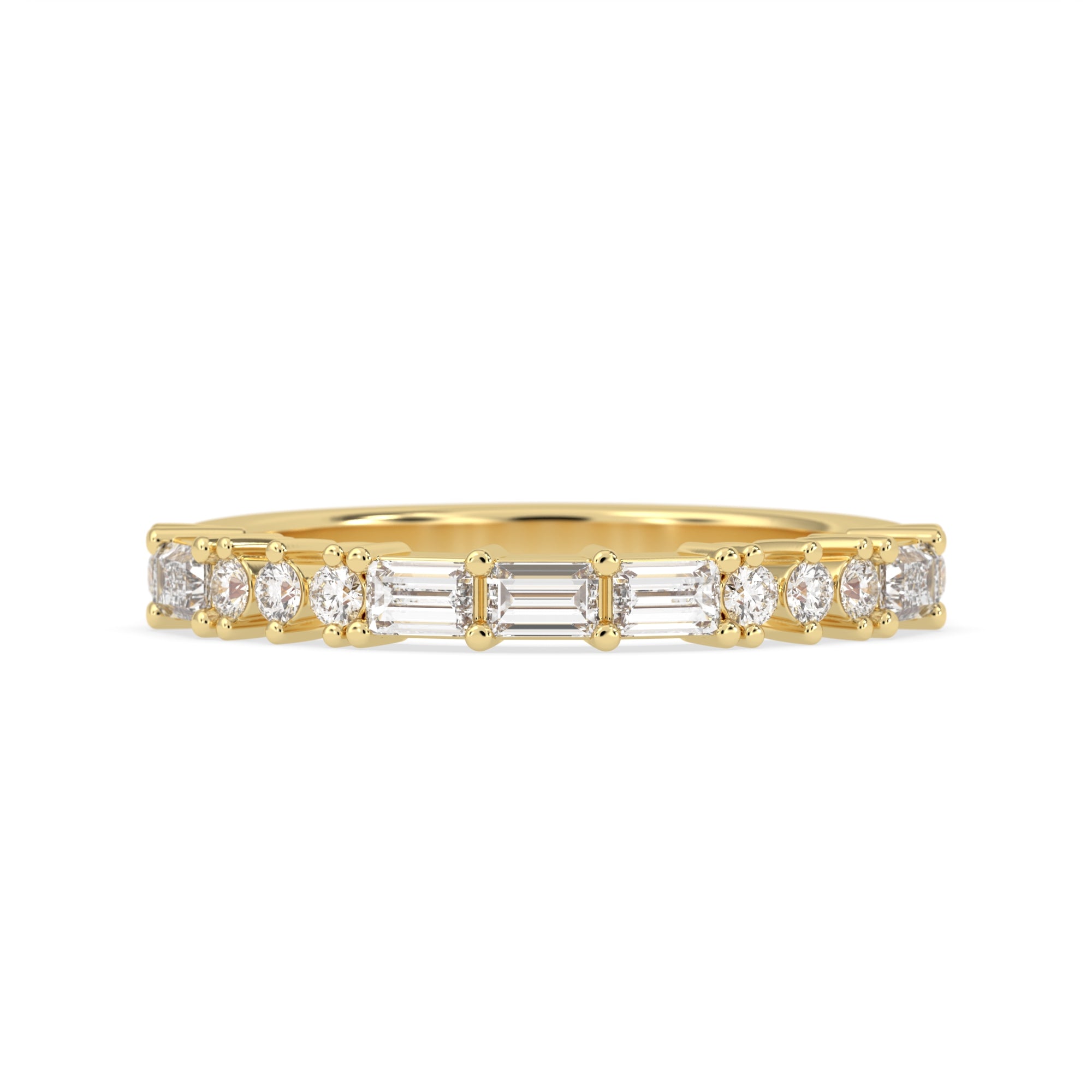 OctaPearl Baguette & Round Lab Grown Diamond Minimalist Half Eternity Wedding Band