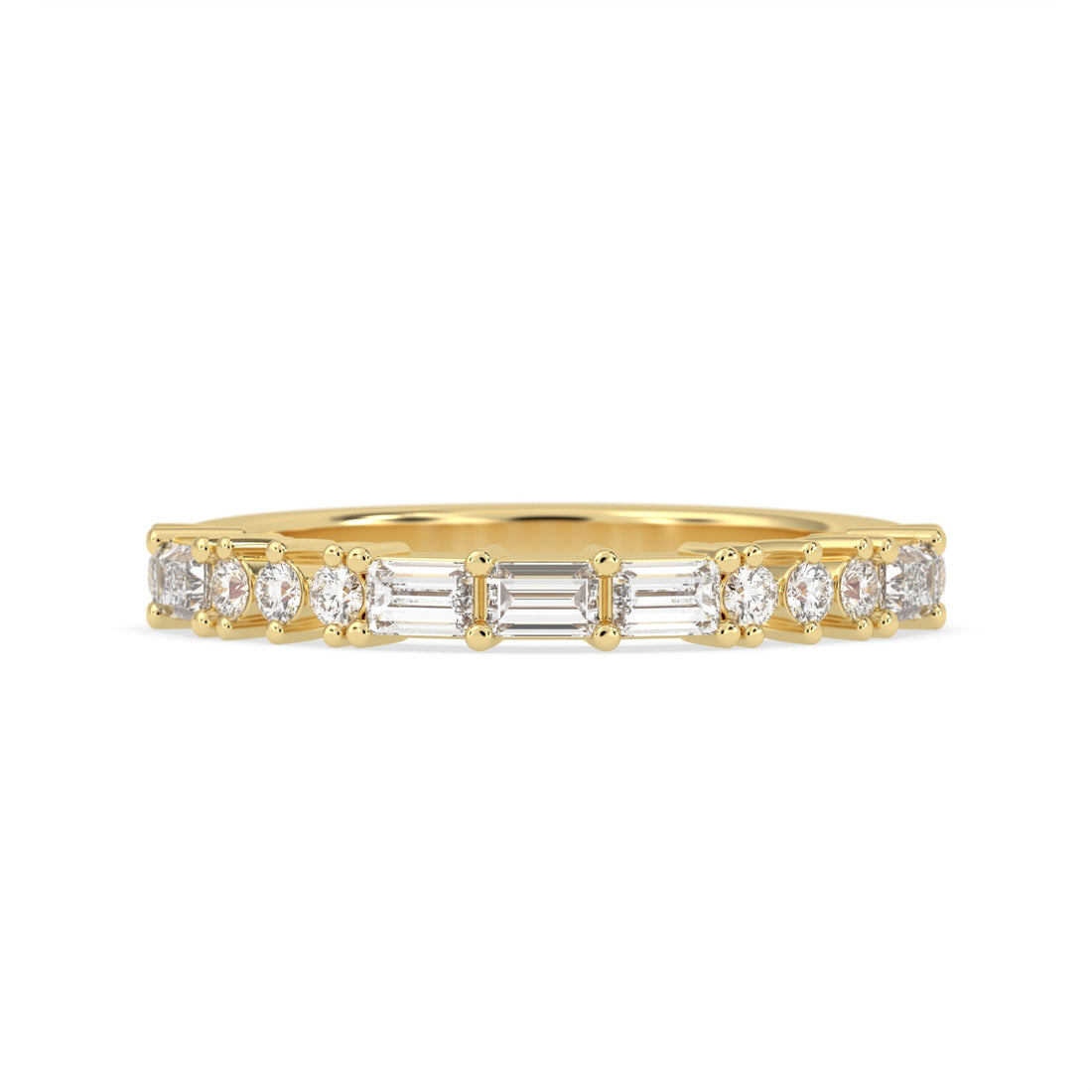 OctaPearl Baguette & Round Lab Grown Diamond Minimalist Half Eternity Wedding Band