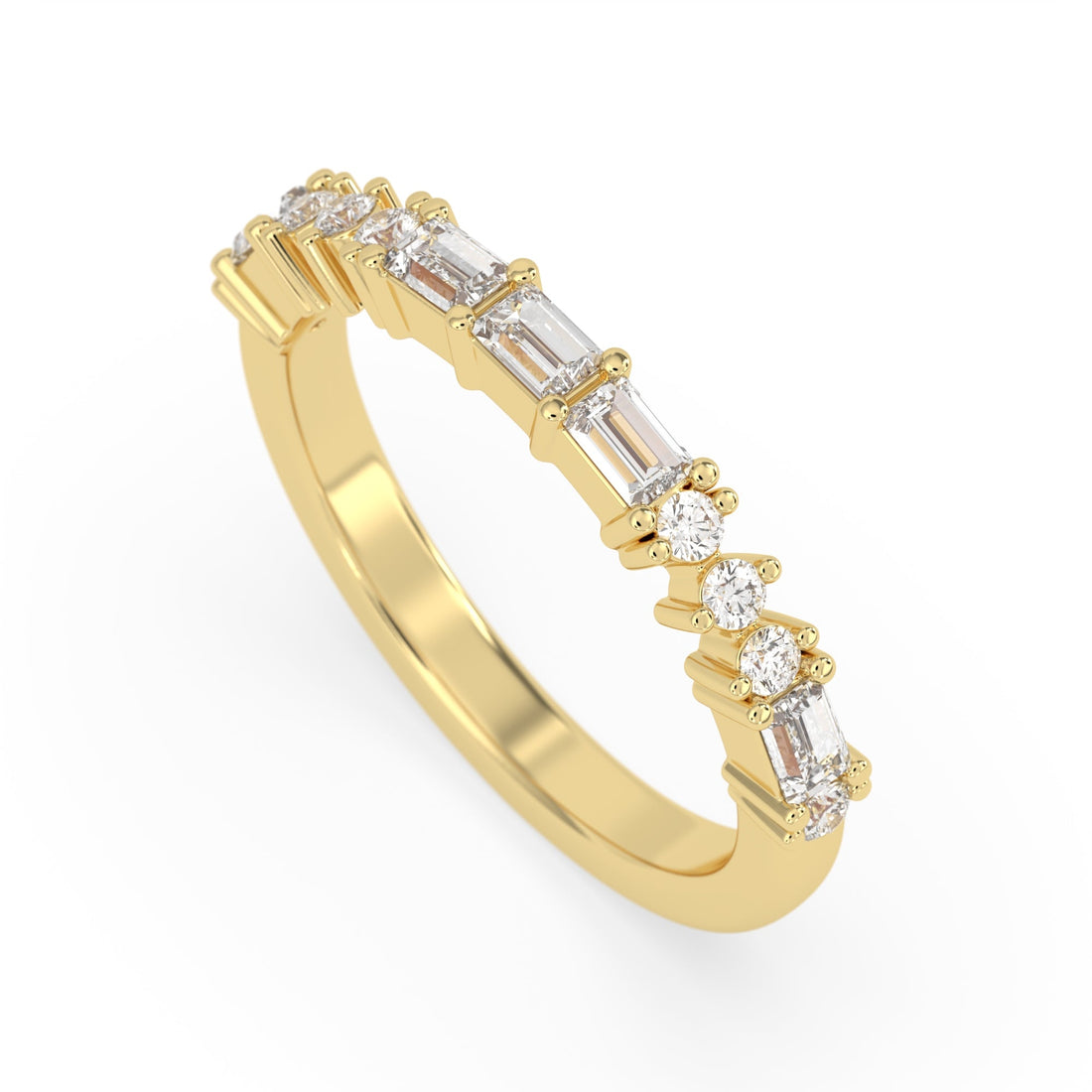 OctaPearl Baguette & Round Lab Grown Diamond Minimalist Half Eternity Wedding Band