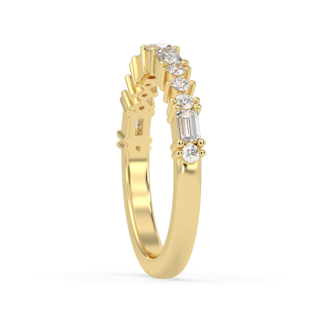 OctaPearl Baguette & Round Lab Grown Diamond Minimalist Half Eternity Wedding Band