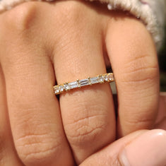 OctaPearl Baguette & Round Lab Grown Diamond Minimalist Half Eternity Wedding Band - alternate view