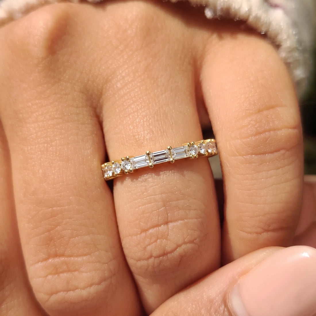 OctaPearl Baguette & Round Lab Grown Diamond Minimalist Half Eternity Wedding Band