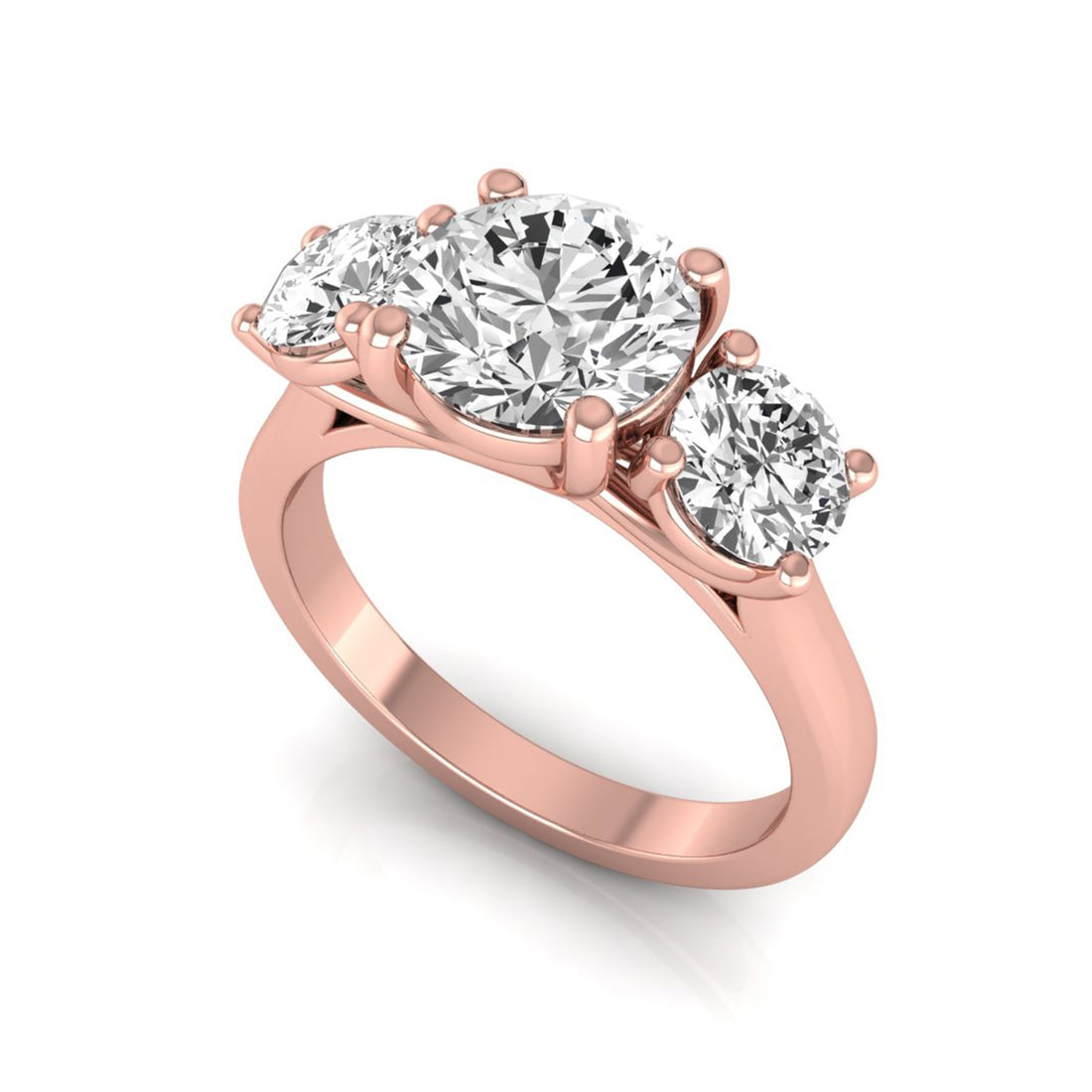 OctaPearl 2 ct Round Cut Lab Grown Diamond Three Stone Engagement Ring