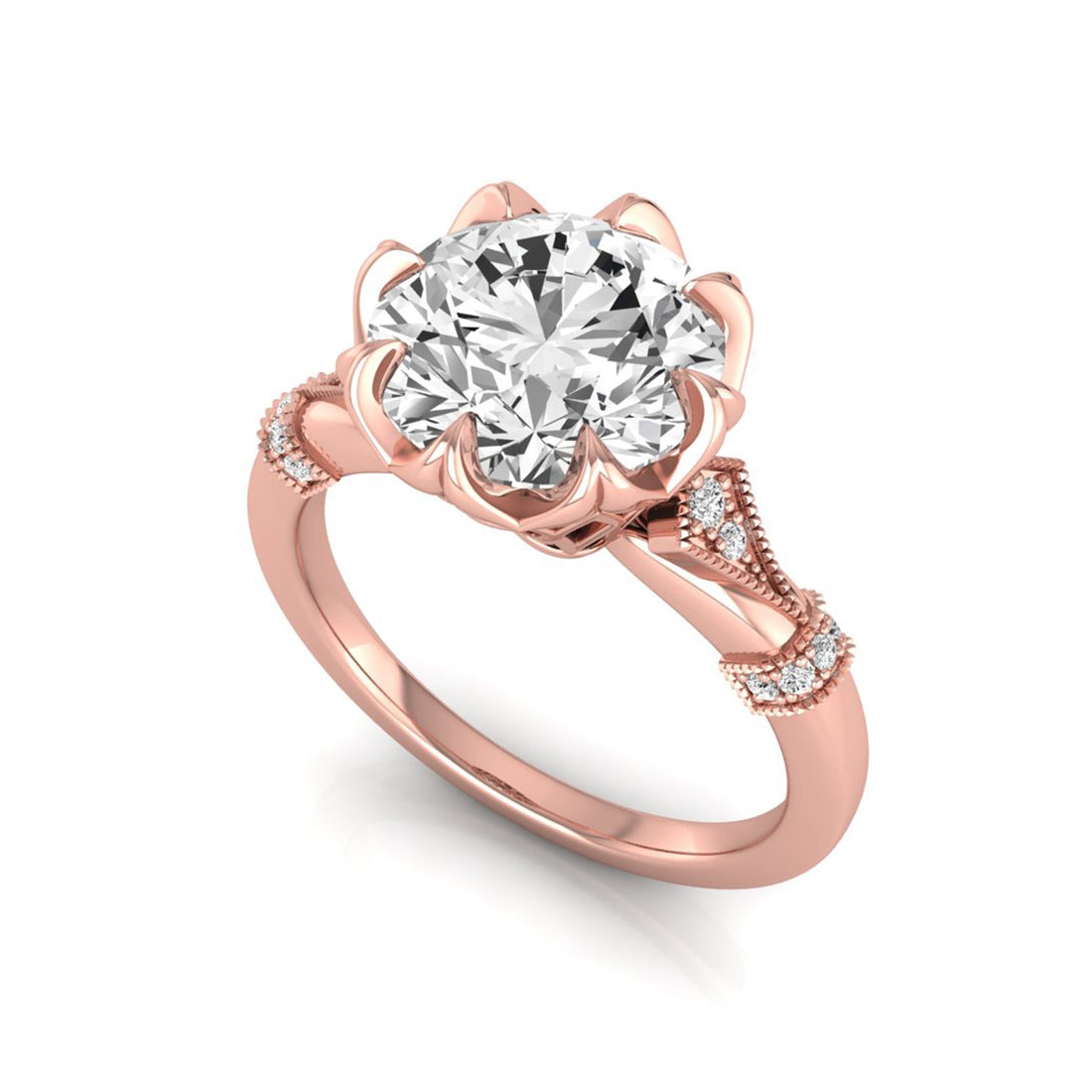 OctaPearl 2 ct Floral Inspired Round Cut Lab Grown Diamond Engagement Ring