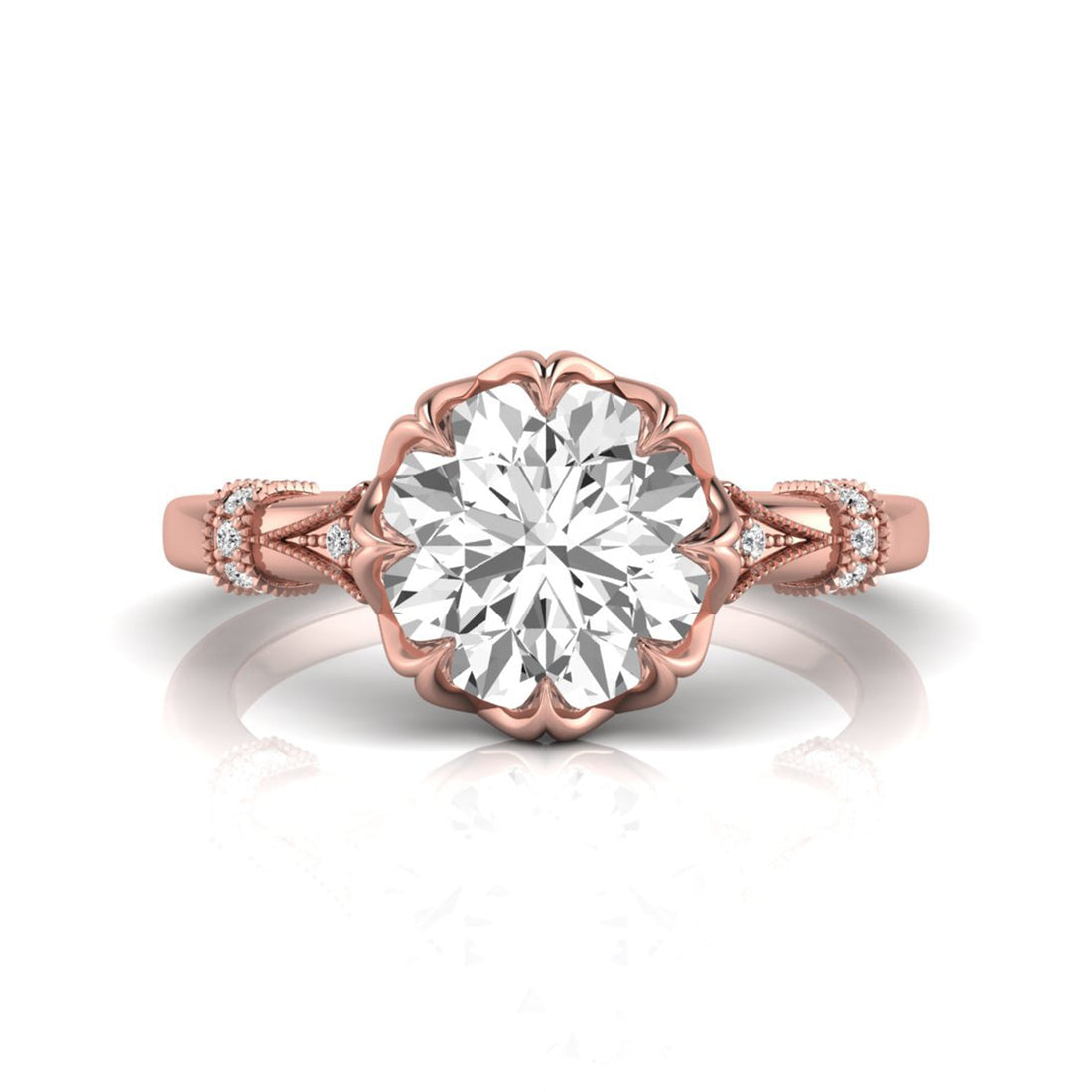 OctaPearl 2 ct Floral Inspired Round Cut Lab Grown Diamond Engagement Ring