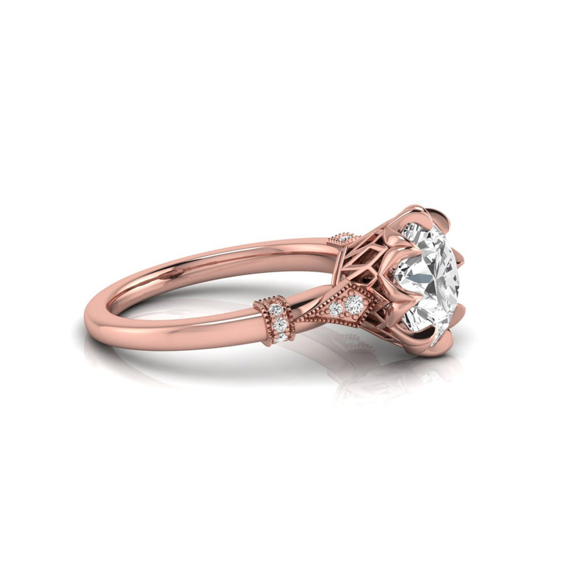 OctaPearl 2 ct Floral Inspired Round Cut Lab Grown Diamond Engagement Ring