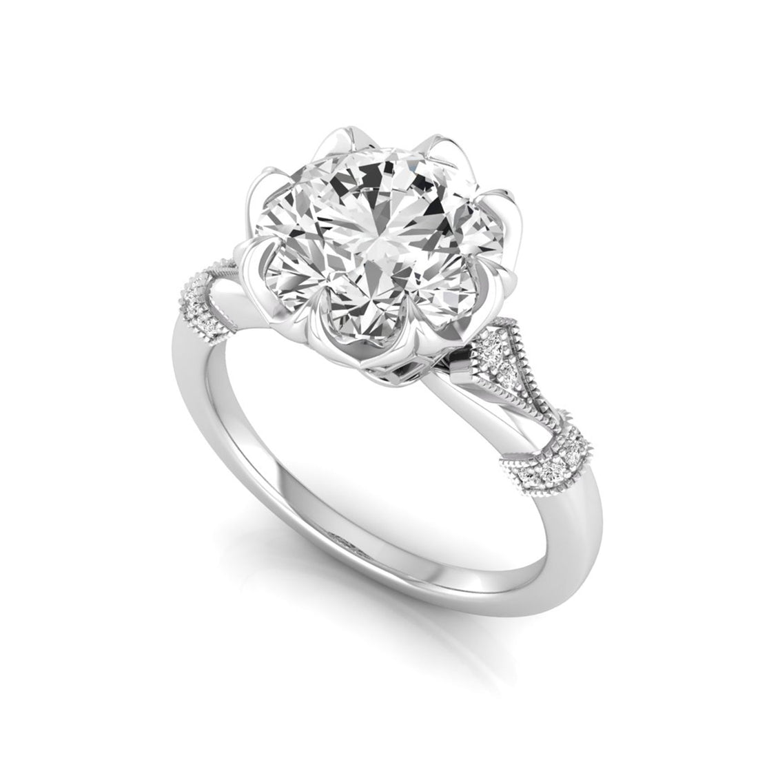 OctaPearl 2 ct Floral Inspired Round Cut Lab Grown Diamond Engagement Ring