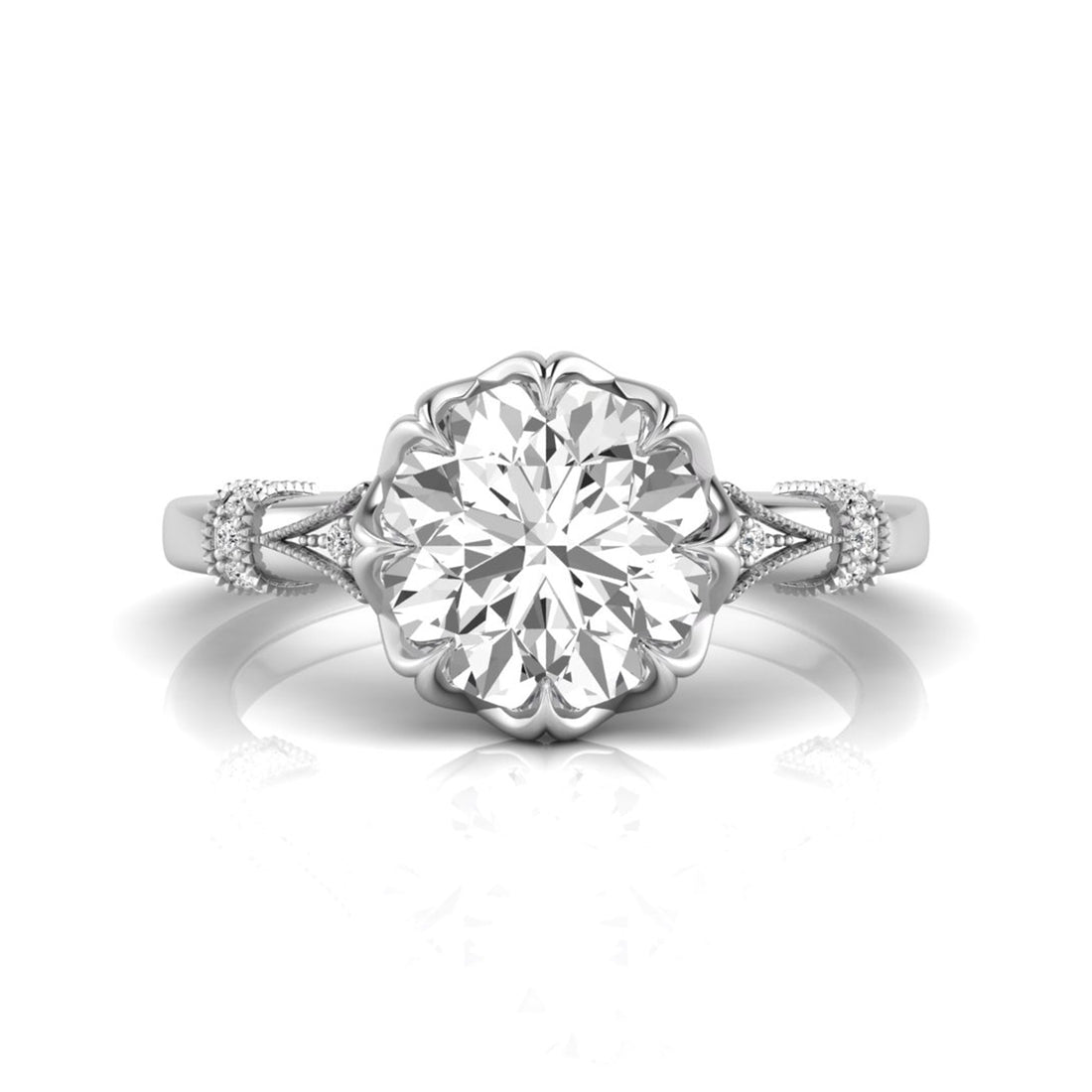 OctaPearl 2 ct Floral Inspired Round Cut Lab Grown Diamond Engagement Ring