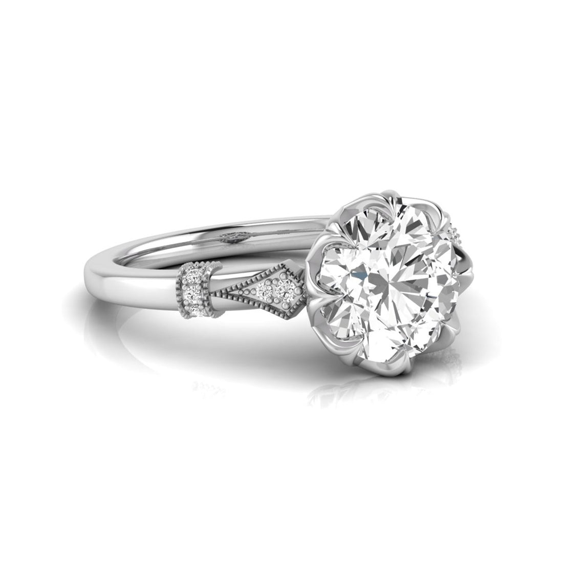 OctaPearl 2 ct Floral Inspired Round Cut Lab Grown Diamond Engagement Ring