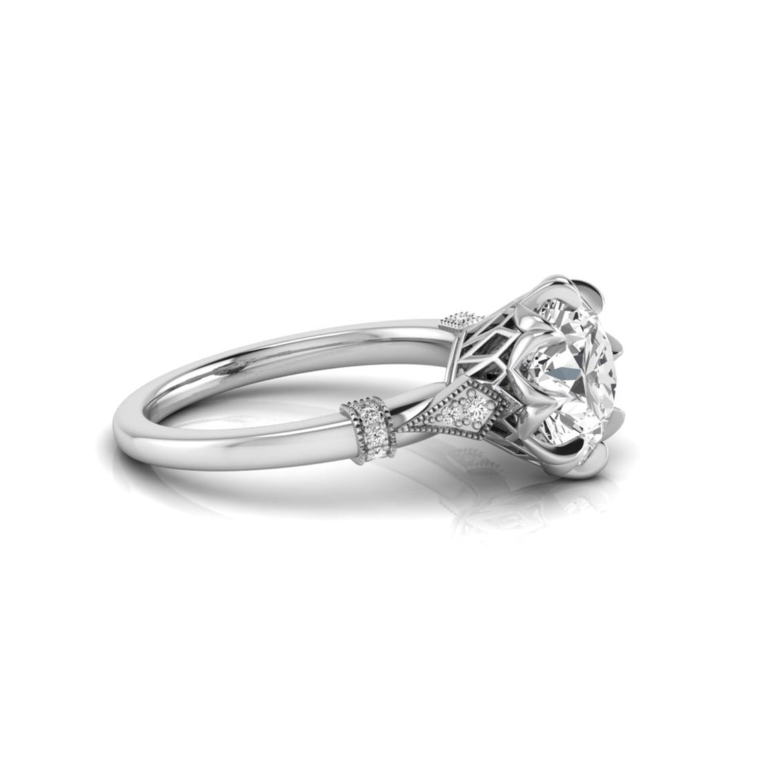 OctaPearl 2 ct Floral Inspired Round Cut Lab Grown Diamond Engagement Ring