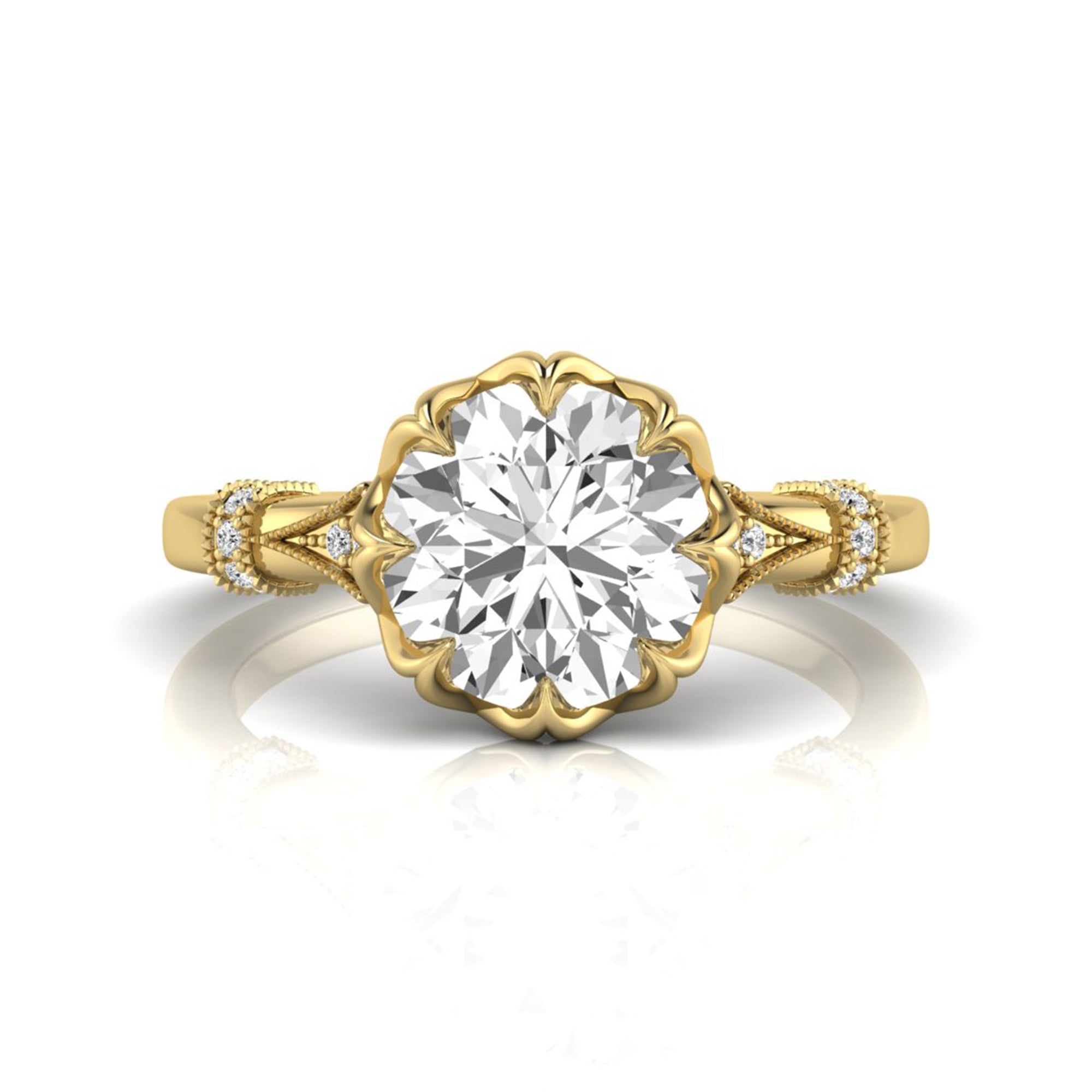 OctaPearl 2 ct Floral Inspired Round Cut Lab Grown Diamond Engagement Ring