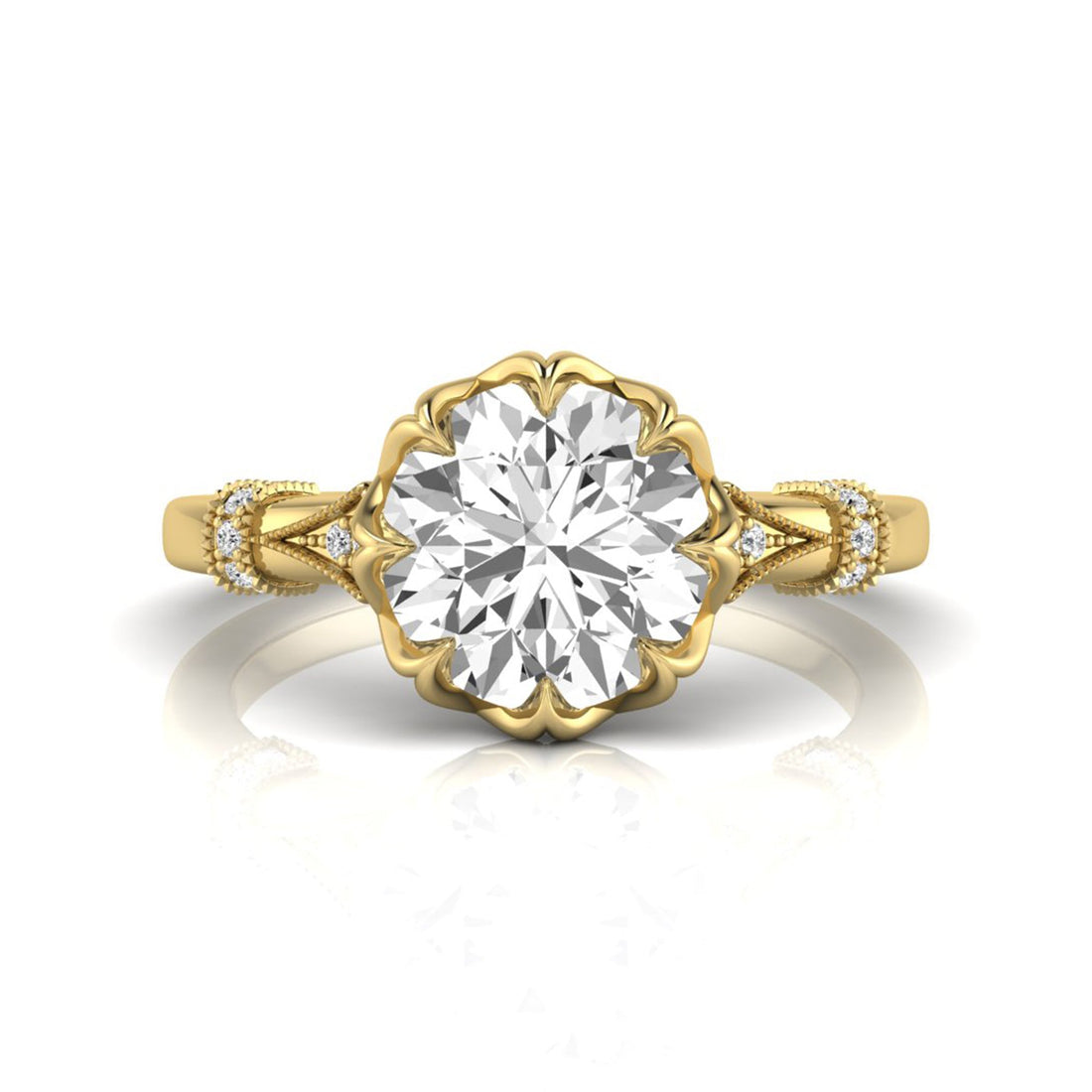 OctaPearl 2 ct Floral Inspired Round Cut Lab Grown Diamond Engagement Ring